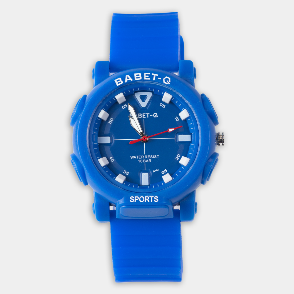 Key Features: Water-Resistant up to 10 Bar: Suitable for swimming, water sports, and intense physical activities. Durable Silicone Strap: Flexible and comfortable for all-day wear. Bold Blue Design: Eye-catching color with a clear, minimalist dial and contrasting red second hand for easy reading. Perfect for Sports & Outdoor Adventures: A versatile accessory for active lifestyles. Reliable Timekeeping: Precision movement ensures accurate time throughout your day.