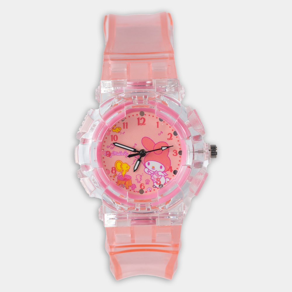 Features: Official Melody design with vibrant pink color. Soft and adjustable silicone strap for maximum comfort. Durable and lightweight plastic casing, safe for kids. Clear analog display with easy-to-read numbers. Perfect gift for birthdays, holidays, or Sanrio collectors.