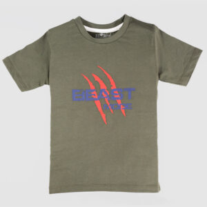 Boys' olive green t-shirt with "Beast Mode" and red claw marks graphic