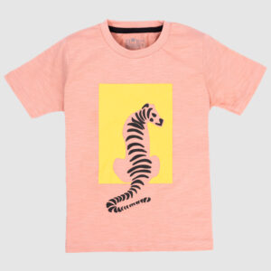 Girls Peach Tiger Trail Graphic T-Shirt Soft Cotton Casual Tee with Tiger Print