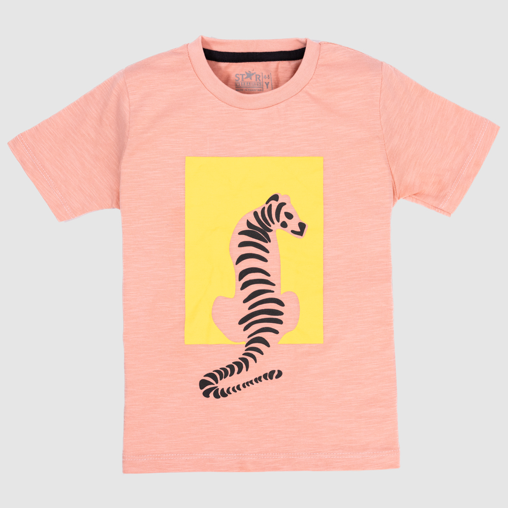 Girls Peach Tiger Trail Graphic T-Shirt Soft Cotton Casual Tee with Tiger Print