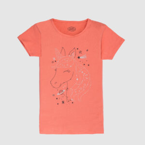Girls Coral Unicorn Wishes Graphic T-Shirt with Magical Unicorn Print